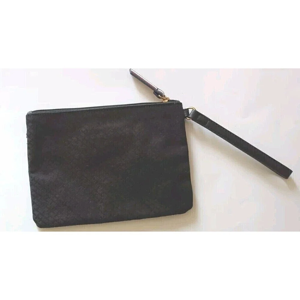 Tommy Hilfiger Wristlet Wallet Purse Clutch Black All Over Logo Print Zippered - Picture 6 of 10